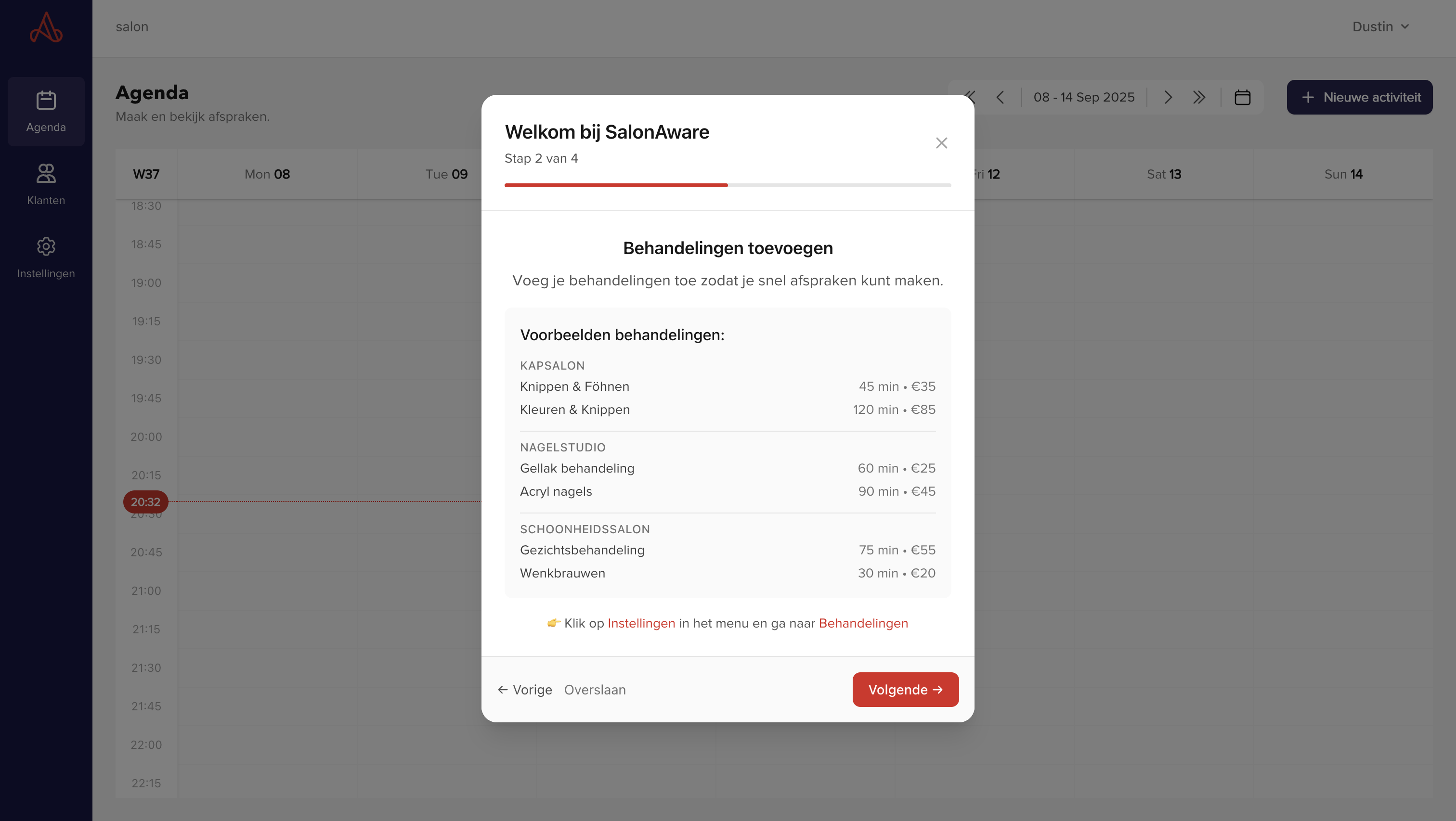 Onboarding - behandelingen toevoegen